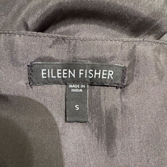 EILEEN FISHER Sz S Charcoal Gray 100% Silk Habutai Floating Squares Beads Dress - Picture 5 of 7